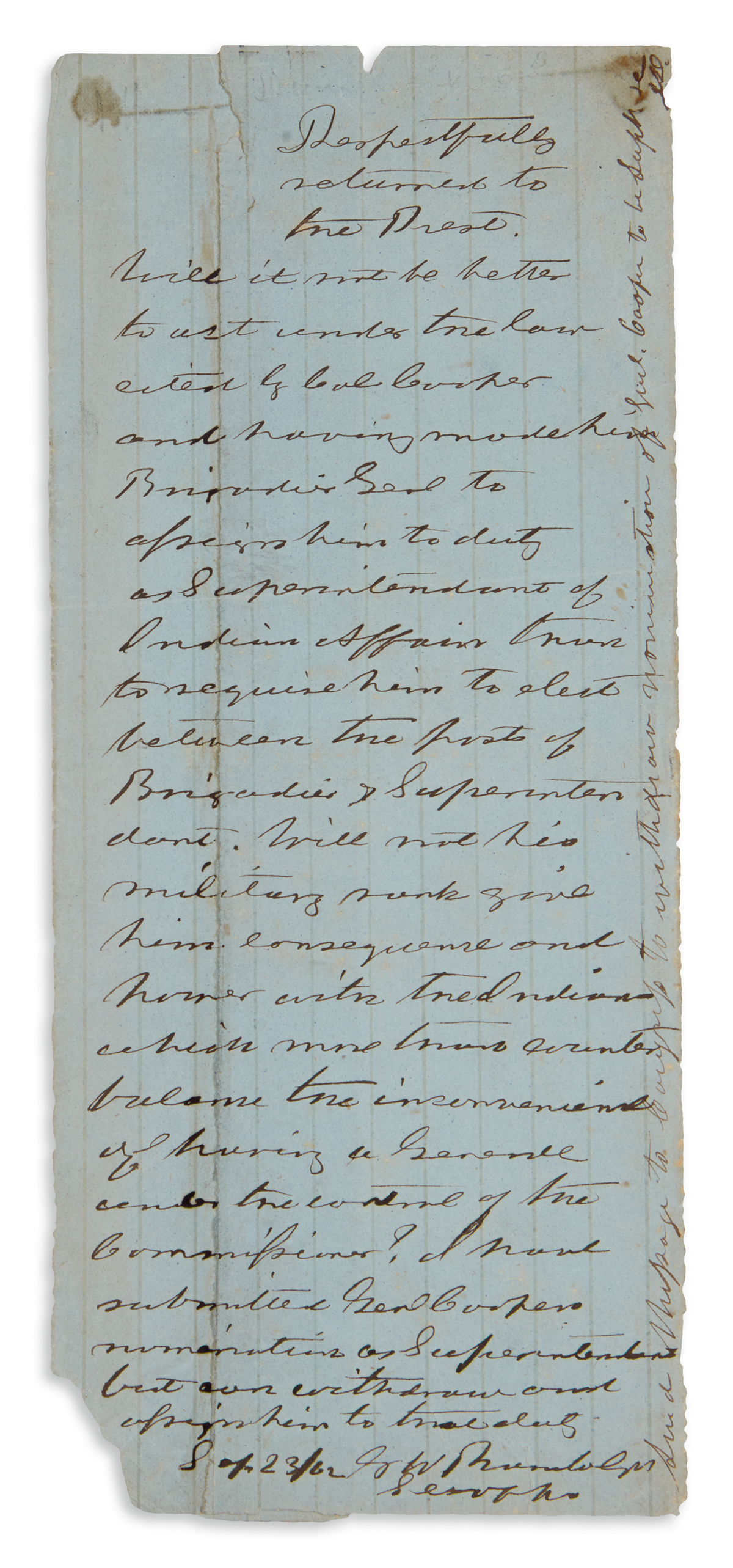 INCLUDES ENDORSEMENT BY PRESIDENT JEFFERSON DAVIS (CIVIL WAR.) GEORGE WYTHE RANDOLPH. Autograph Note Signed,...